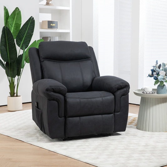 HOMCOM Black Microfiber Manual Recliner Chair with Vibration Massage, Side Pockets