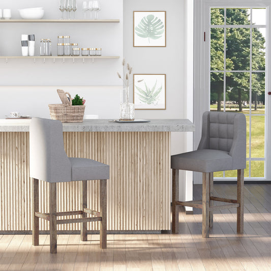 HOMCOM Modern Tufted Counter Stools Set of 2, Grey Upholstered