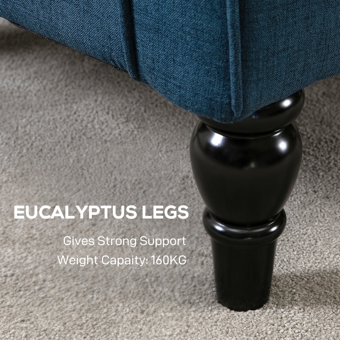 HOMCOM Blue Button Tufted Wingback Accent Chair, Rolled Arms, Padded Seat