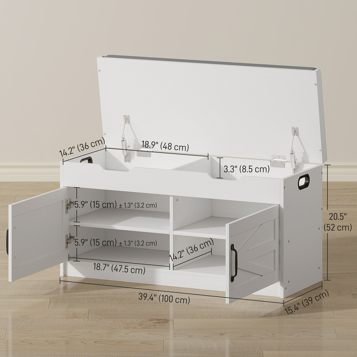 Entryway Shoe Storage Bench with 2-Tier Cabinet – 39"W x 20"H