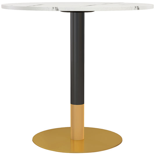 Round Dining Table, Modern Dining Room Table with Faux Marble Top, Steel Base, Space Saving Small Kitchen Table