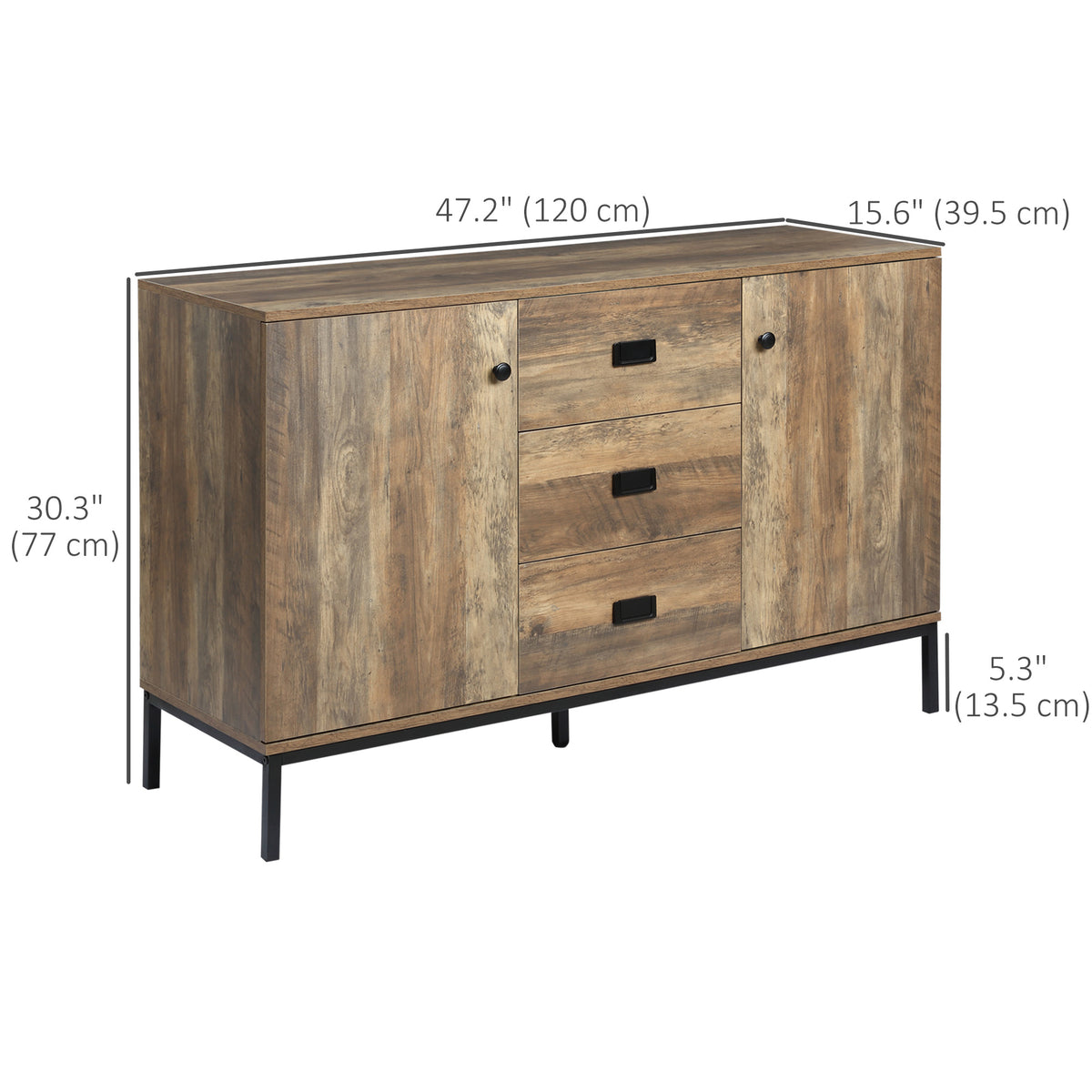 Industrial Sideboard with 2 Doors and 3 Drawers – 47"W x 30"H