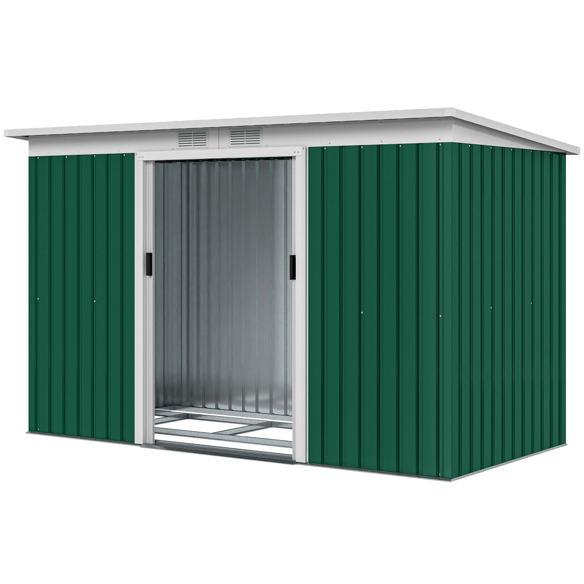 9' x 4' Garden Metal Storage Shed Outdoor Equipment Tool Box with Foundation Kit, Ventilation & Doors – Dark Green
