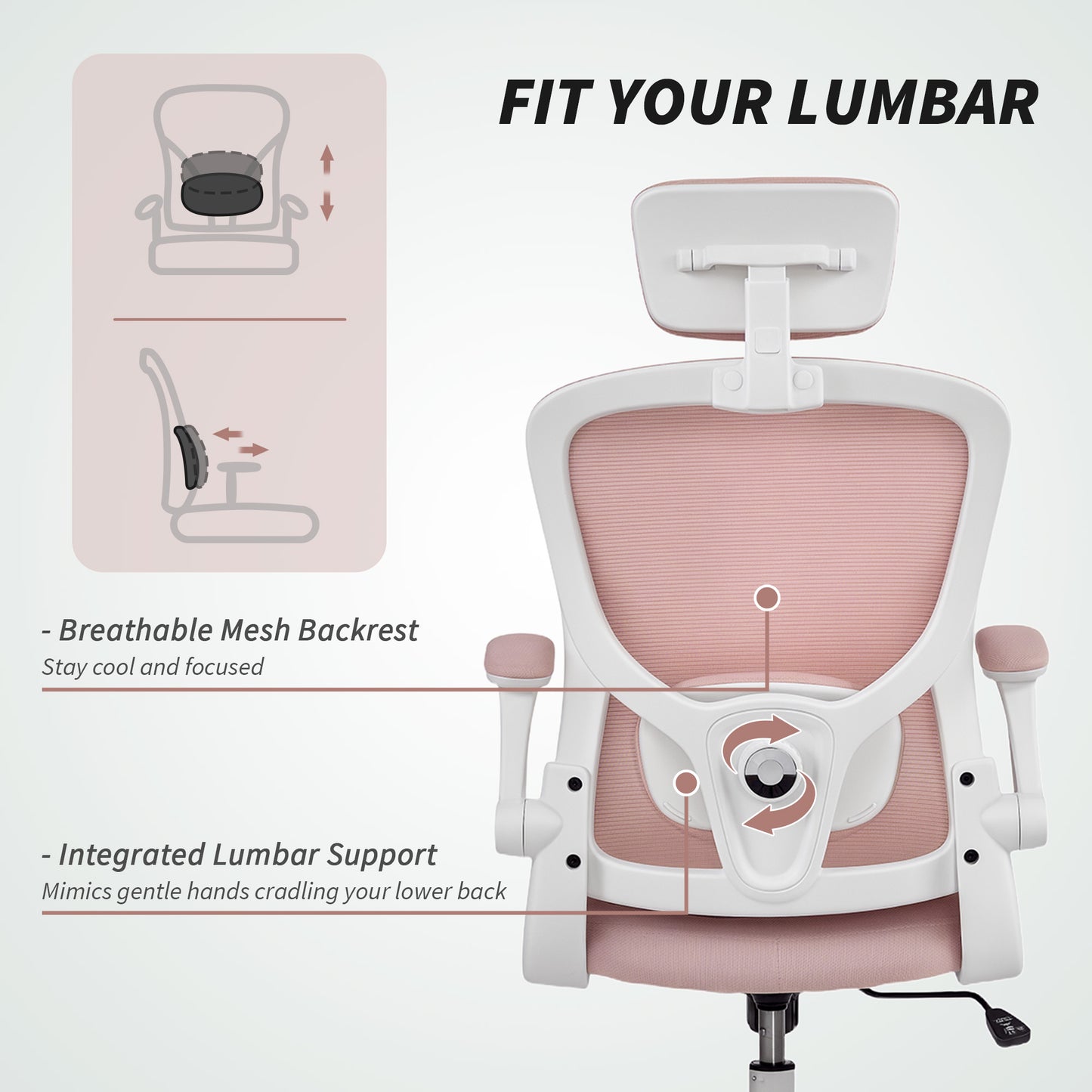 Ergonomic Mesh Office Chair: Adjustable Headrest, 4D Lumbar Support, Flip-Up Armrests
