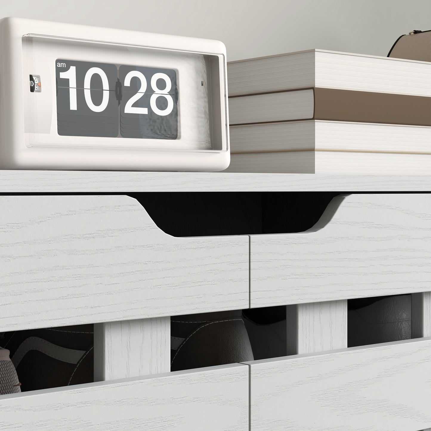 HOMCOM White 5-Tier Shoe Cabinet Organizer: Double Door & Open Shelves