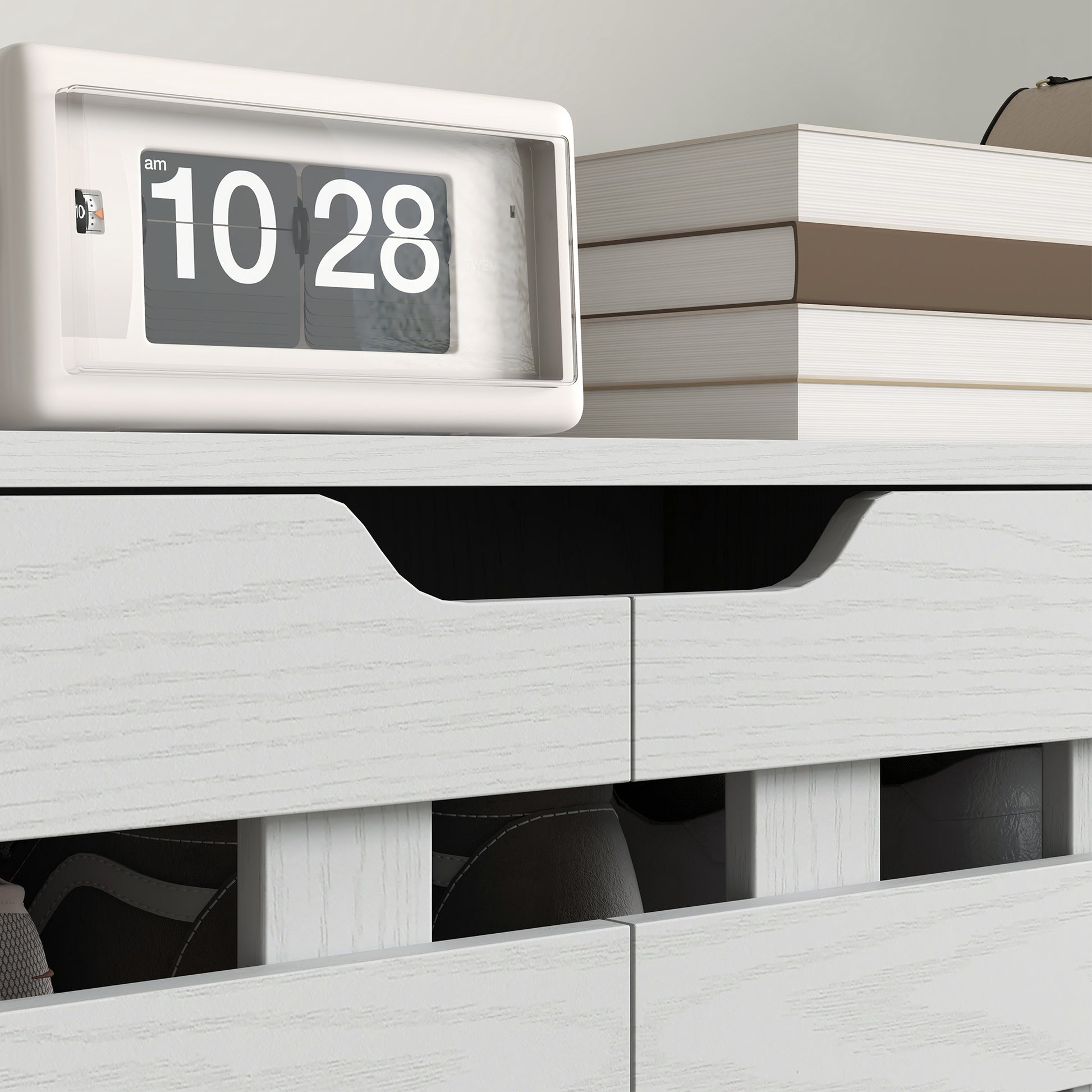 HOMCOM White 5-Tier Shoe Cabinet Organizer: Double Door & Open Shelves