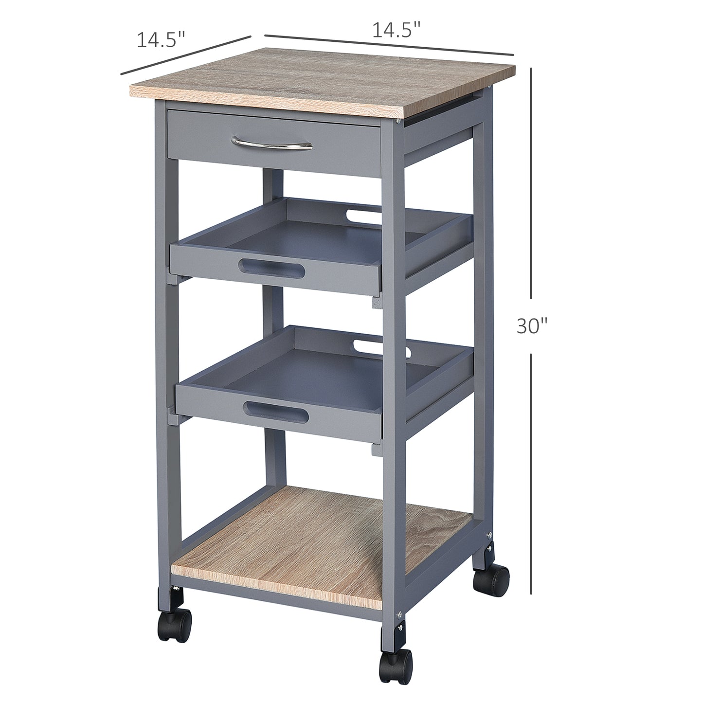 HOMCOM Kitchen Island Rolling Trolley Grey Utility Cart