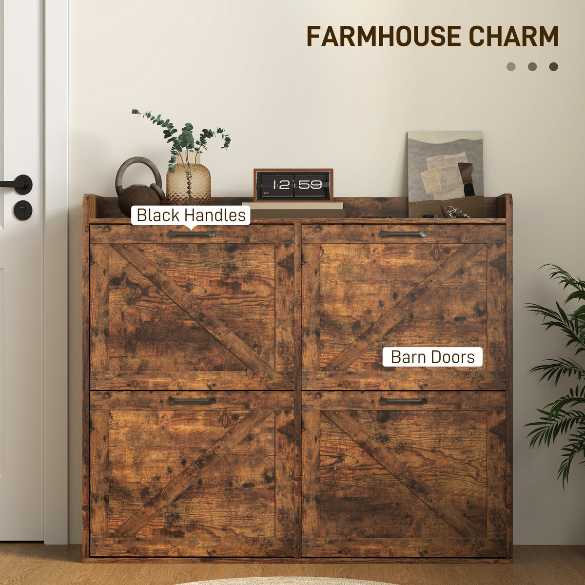 Narrow Shoe Storage Cabinet with 4 Flip Drawers – 41"W x 35"H