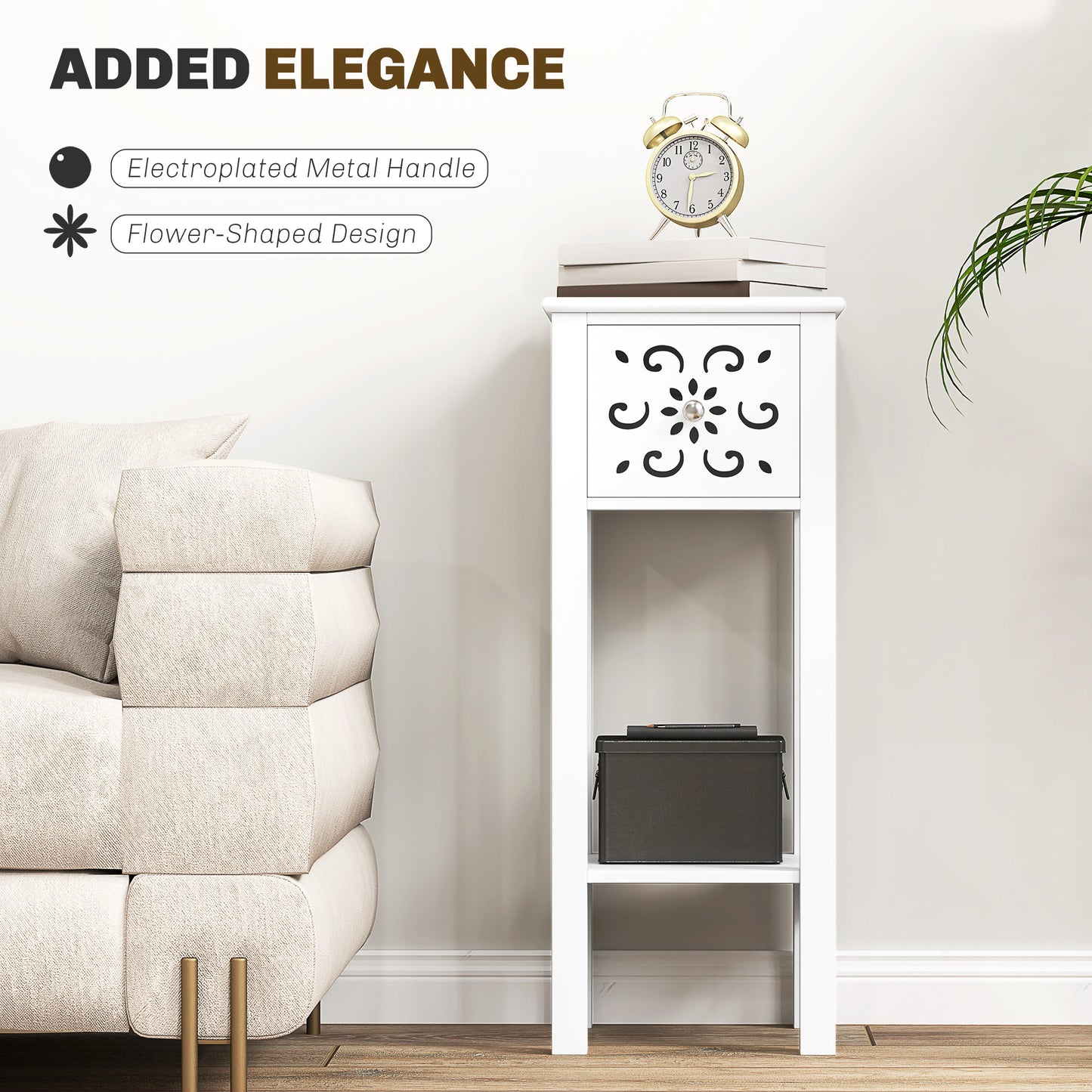 HOMCOM White Modern Nightstands Set: Drawer, Open Storage Shelf, Compact