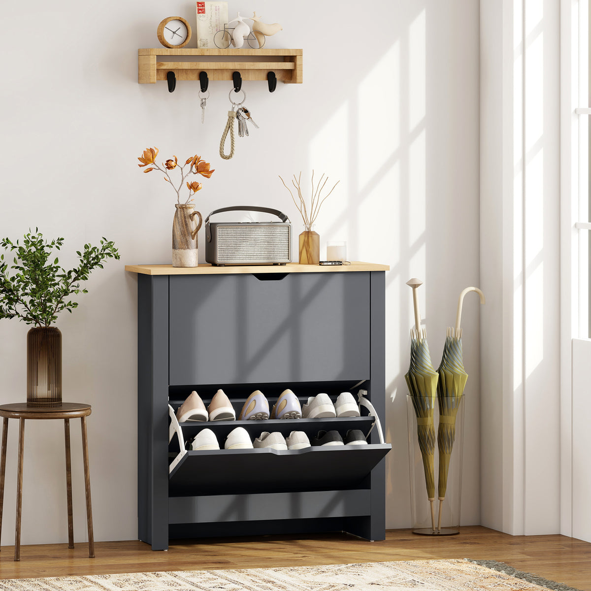 Shoe Storage Cabinet with 2 Flip Drawers – 28"W x 44"H