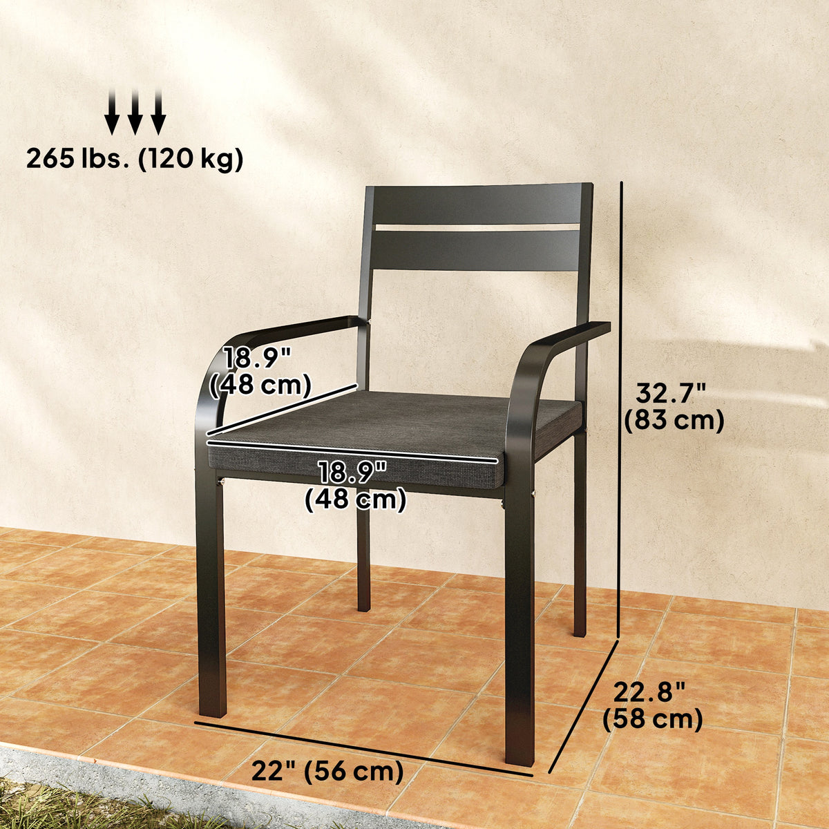 2 Piece Outdoor Dining Chairs with Aluminum Frame, Soft Cushion, for Deck, Garden, Balcony, Poolside