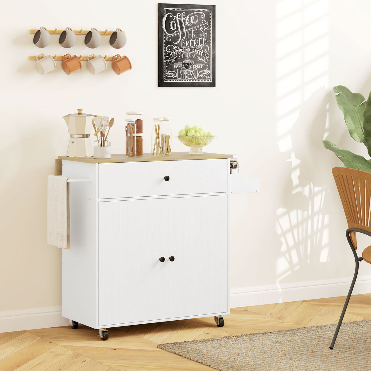 Rolling Kitchen Island with Drop Leaf – 42"W x 34"H