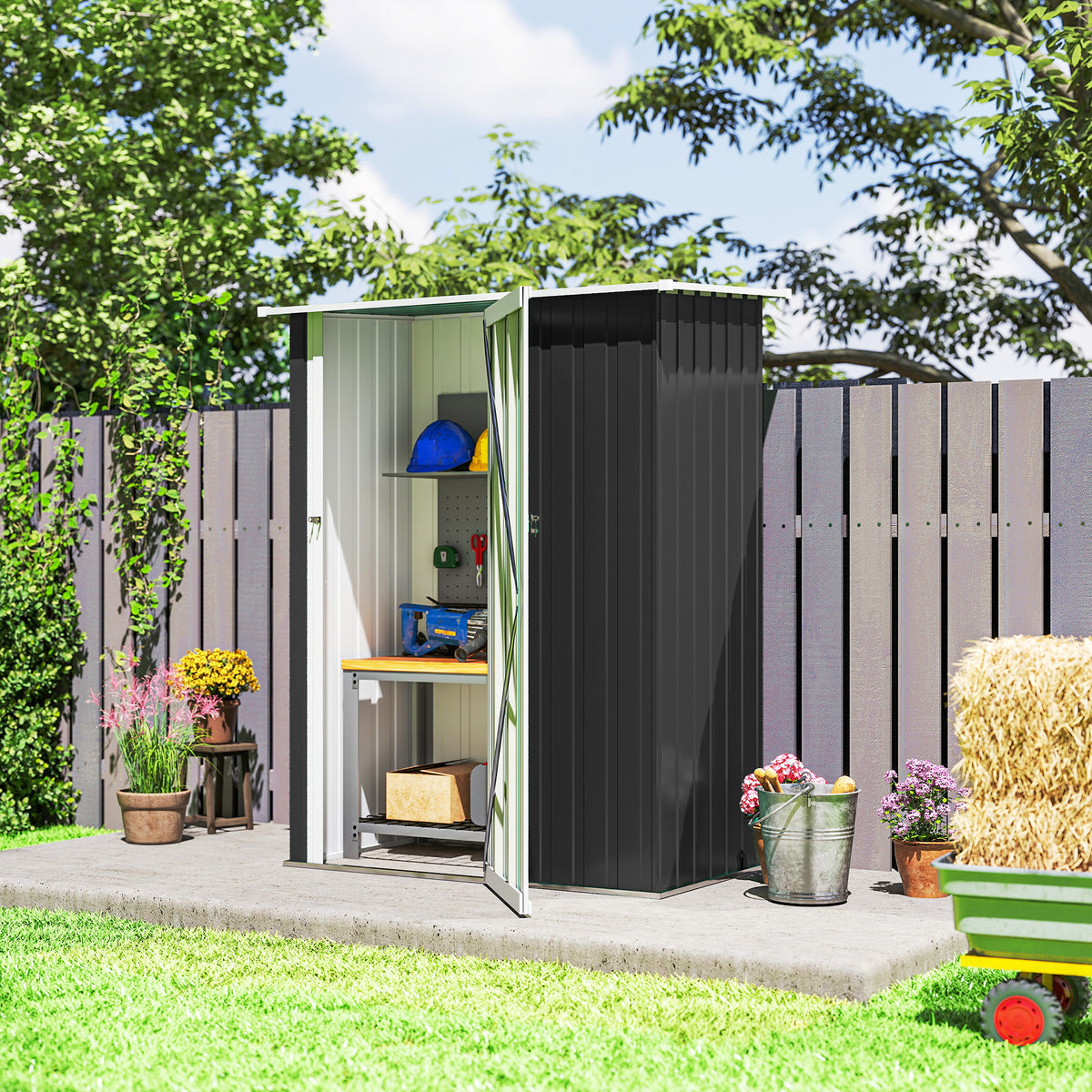 5 x 3ft Outdoor Storage Shed Metal Garden Shed Cabanon with Sloped Roof, Lockable Door for Tool