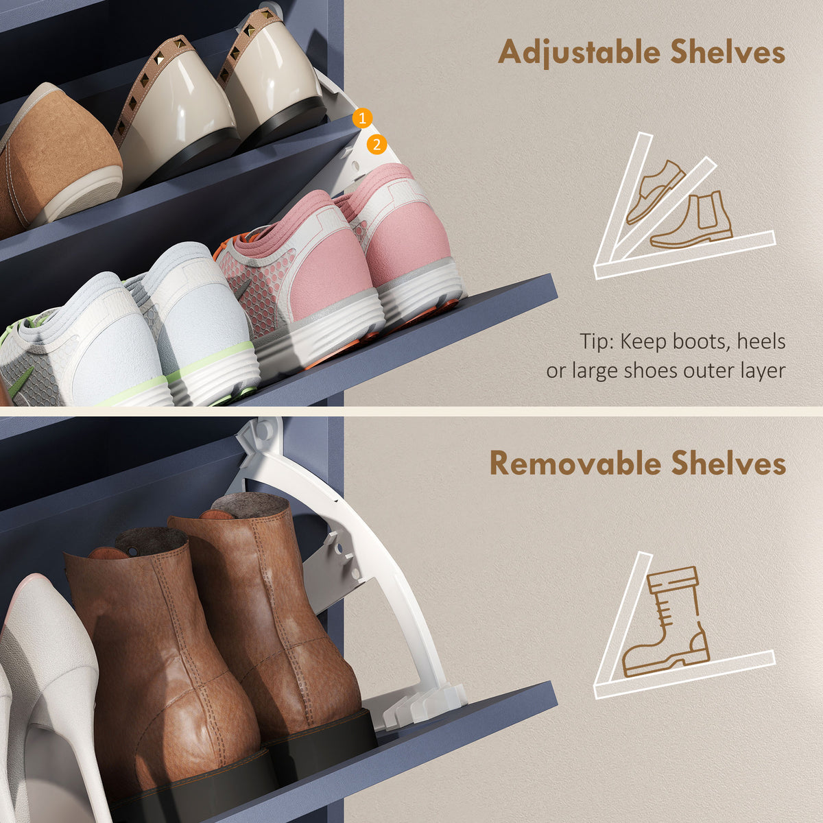 Shoe Storage Cabinet with 4 Flip Drawers – 47"W x 45"H