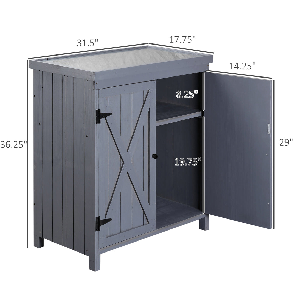 Garden Storage Cabinet, Outdoor Tool Shed with Galvanized Top and Two Shelves for Yard Tools and Pool Accessories