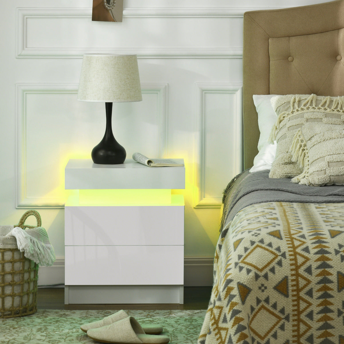 LED Nightstand with 2 Drawers – 18"W x 21"H