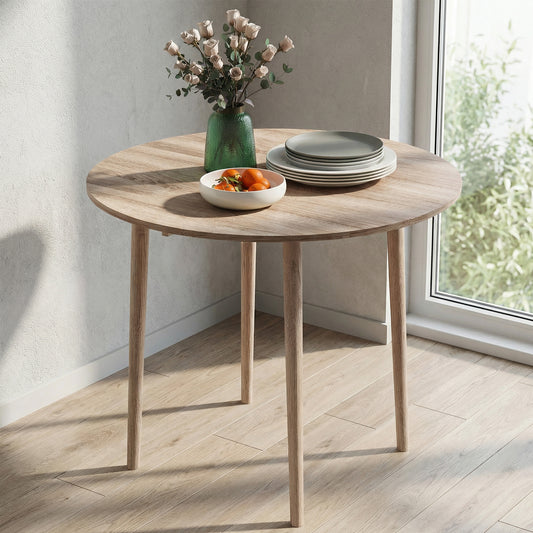 Folding Dining Table, Round Drop Leaf Kitchen Table for Small Spaces with Wood Legs