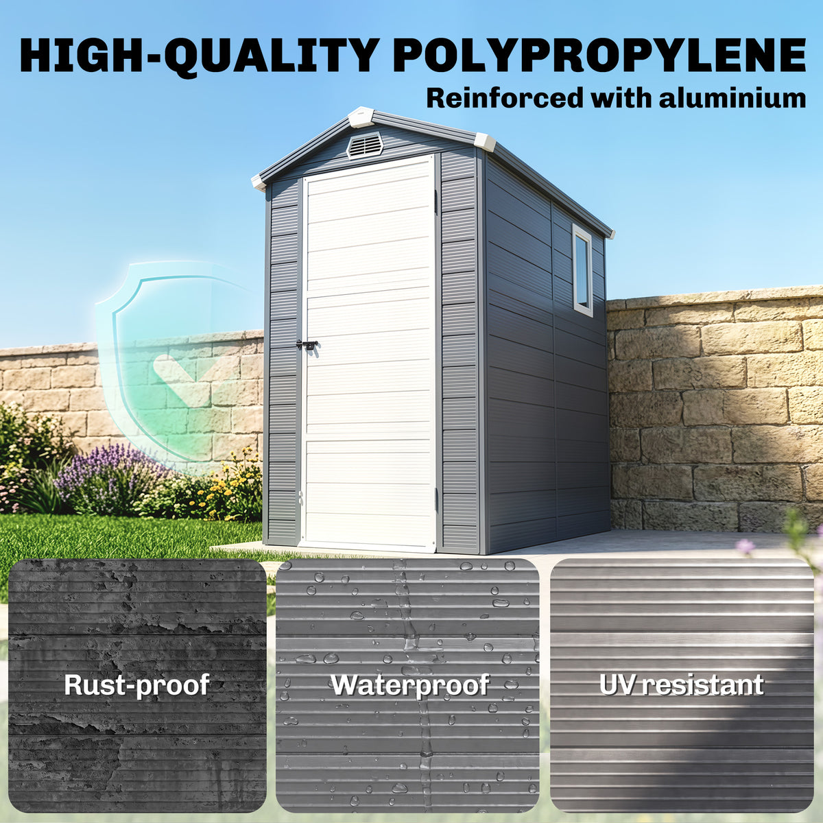 4.5' x 6' Garden Storage Shed with Latch Door, Vents, Sloped Roof – Dark Grey