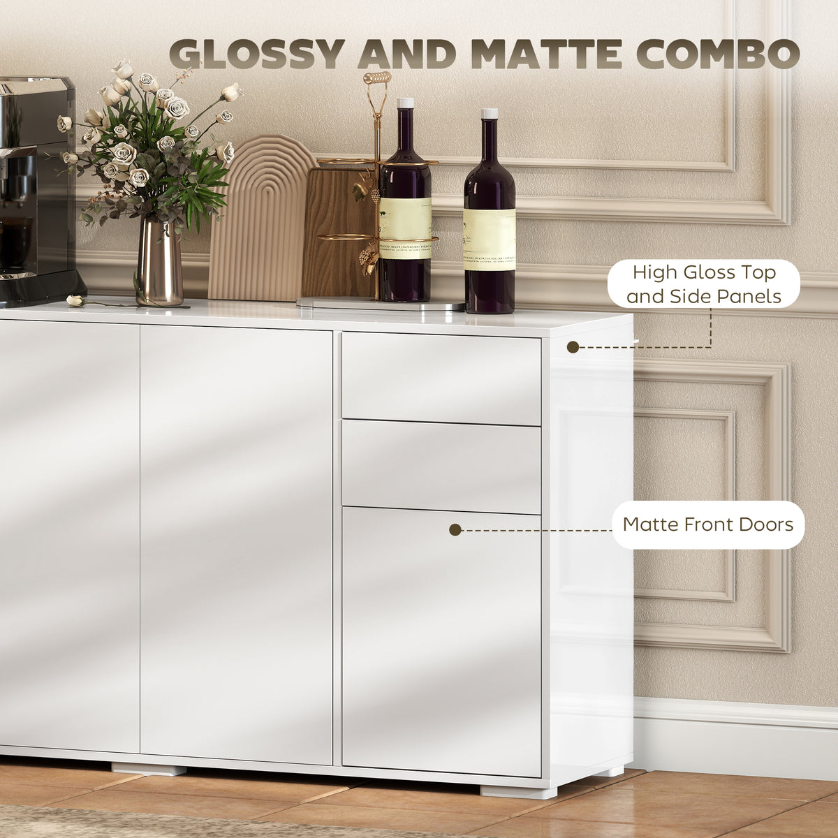 Modern Coffee Bar Cabinet with Push-Open Design and 2 Drawers – 55"W x 29"H