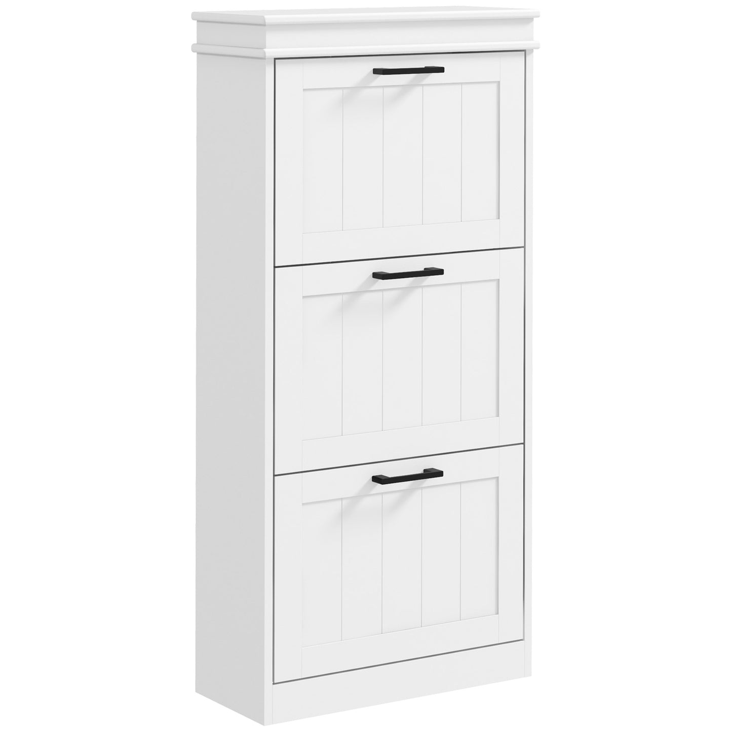 HOMCOM Slim 15-Pair Shoe Storage Cabinet, 3 Flip Drawers, Adjustable Shelves, White