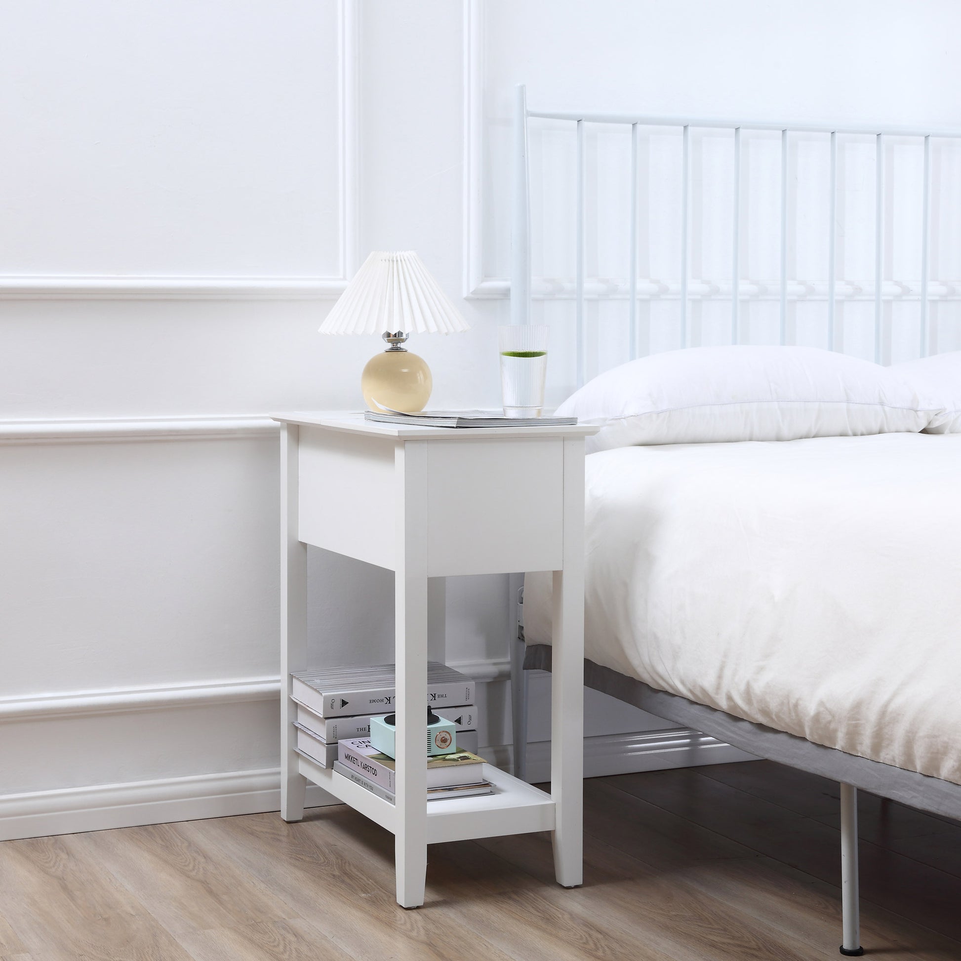 HOMCOM Flip Top End Side Table with Storage, Cable Management, Narrow Nightstand