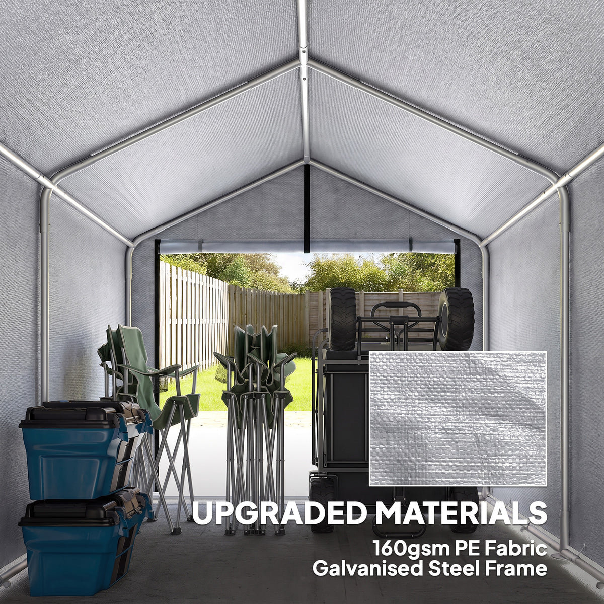 7' x 5' Portable Shed, Outdoor Storage Shed with Roll-up Zipper Door and Galvanized Metal Frame for Garden Tools
