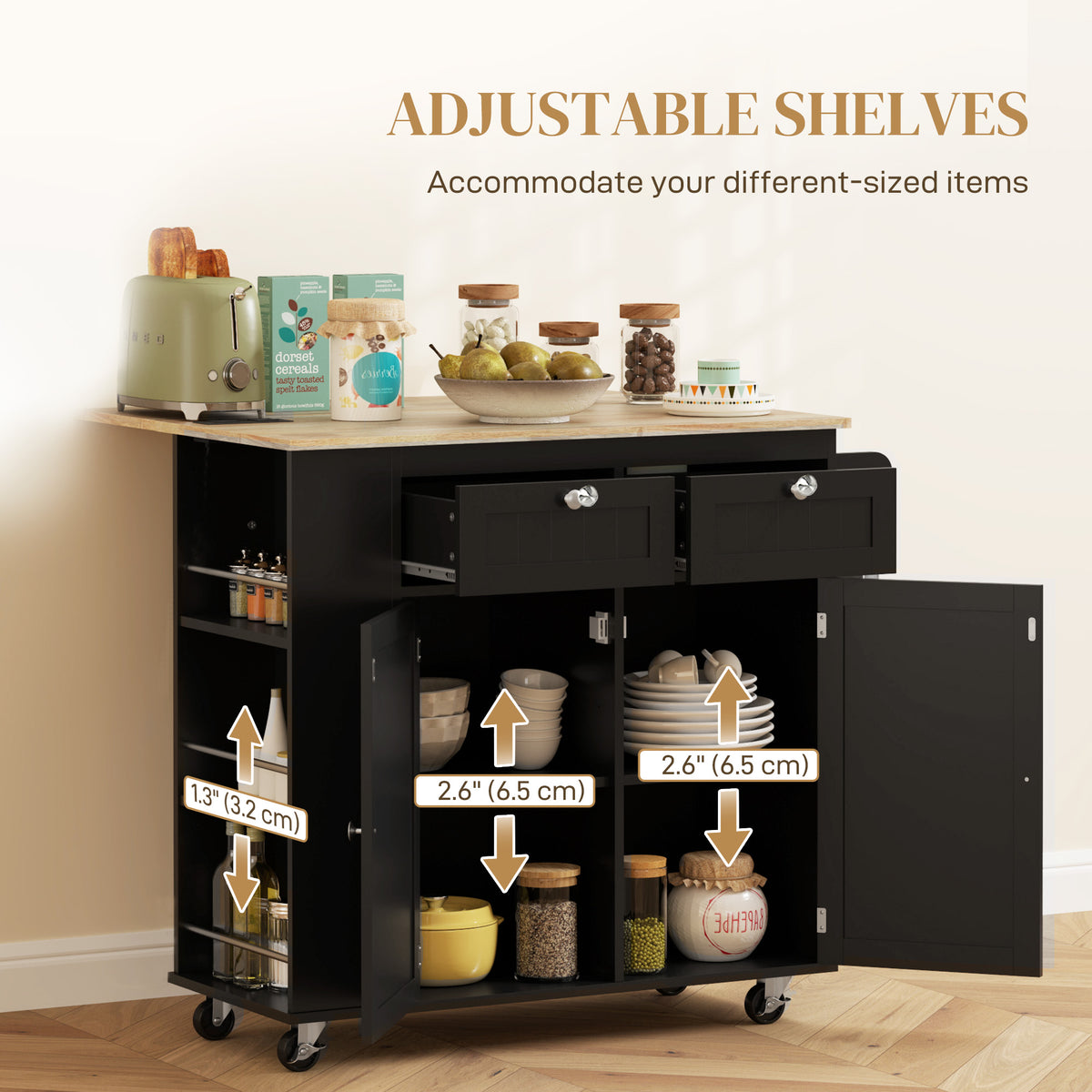 Kitchen Island with Power Outlet and Drop Leaf – 40"W x 33"H