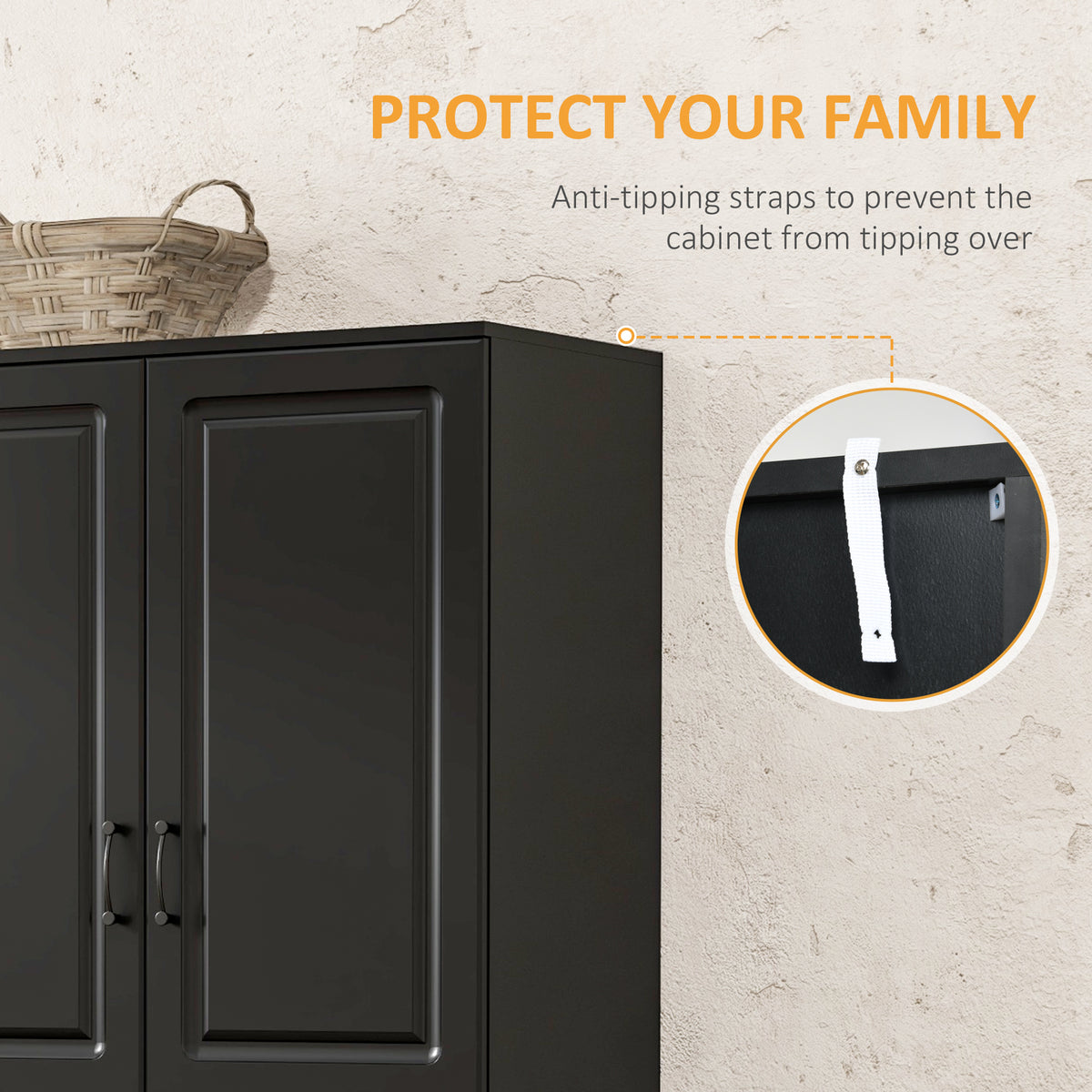 Freestanding Kitchen Pantry Cabinet with 4 Hinged Doors and Adjustable Shelves – 32"W x 71"H