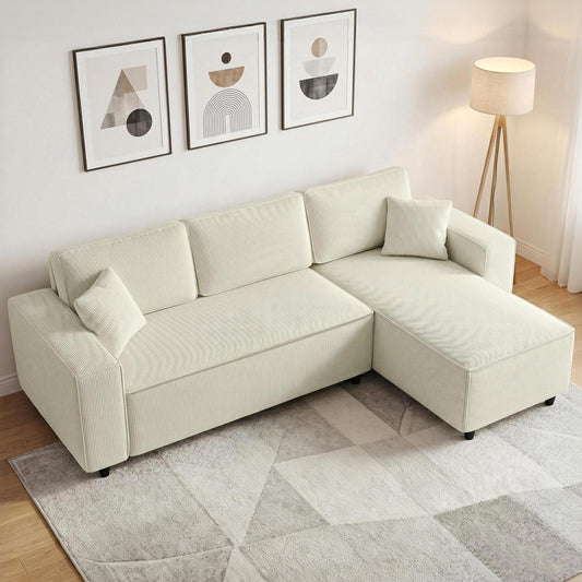 Corduroy L-Shaped Corner Sofa with Changeable Chaise