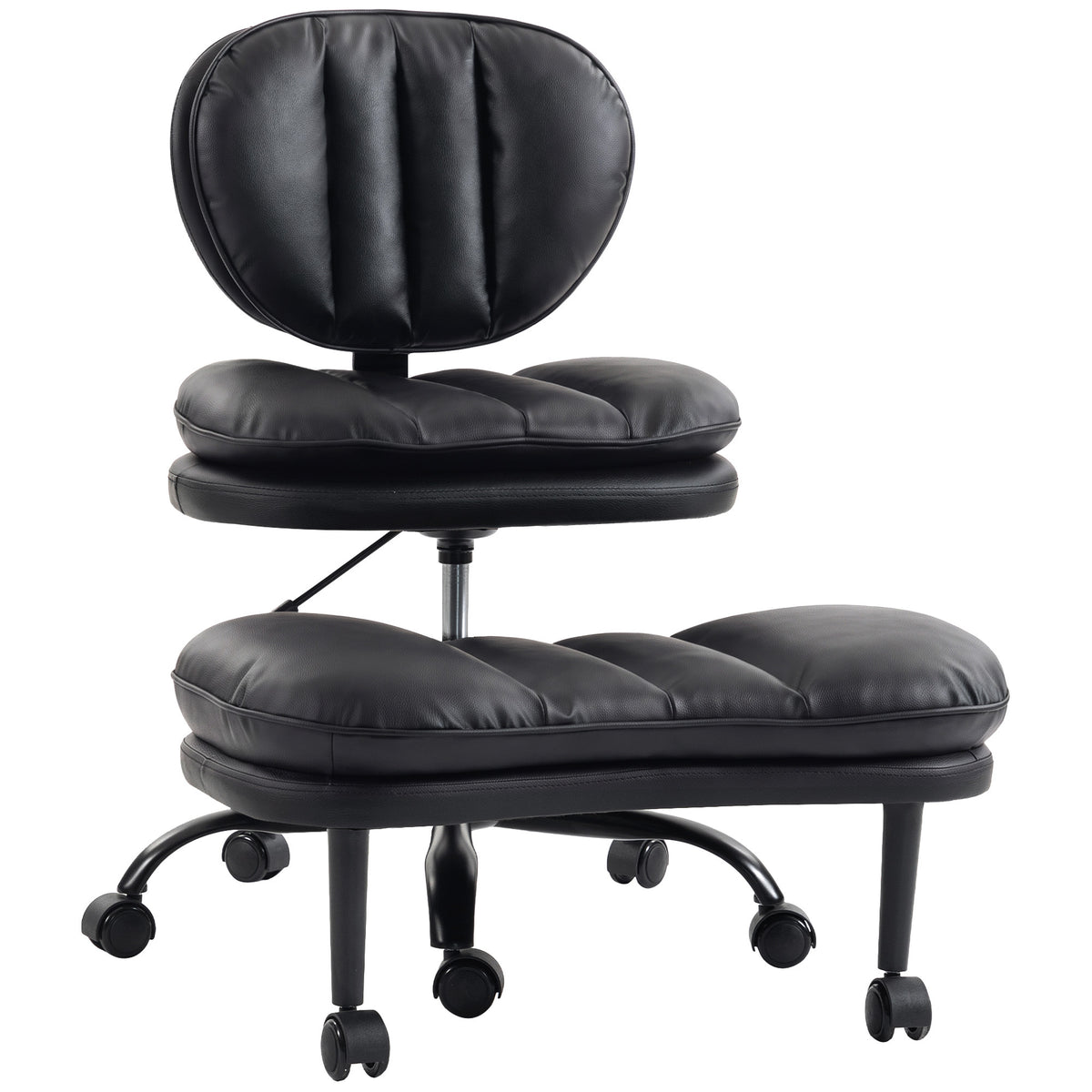 Ergonomic Cross Legged Office Chair with Detachable Footrest, Black