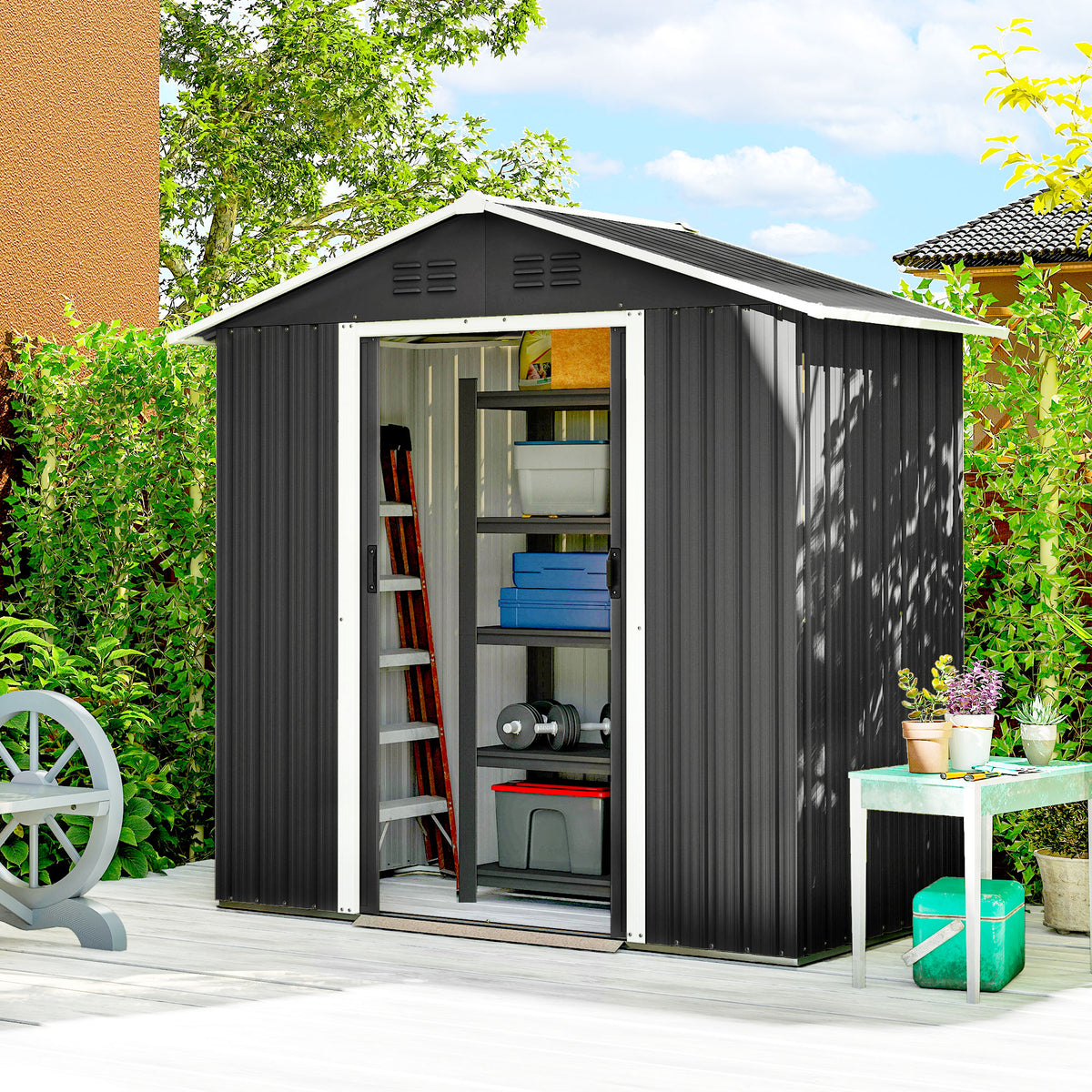6.5x3.5ft Metal Garden Storage Shed for Outdoor Tool Storage with Double Sliding Doors and Vents – Dark Grey