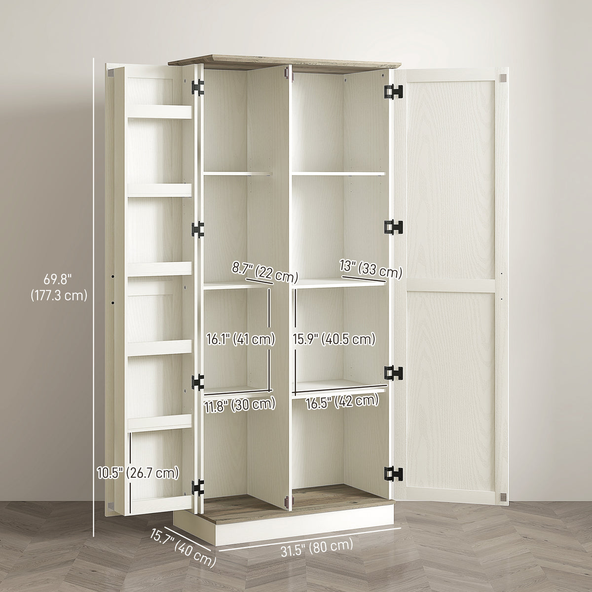 Tall Kitchen Pantry Cabinet with Door Shelves and Adjustable Shelves – 32"W x 70"H