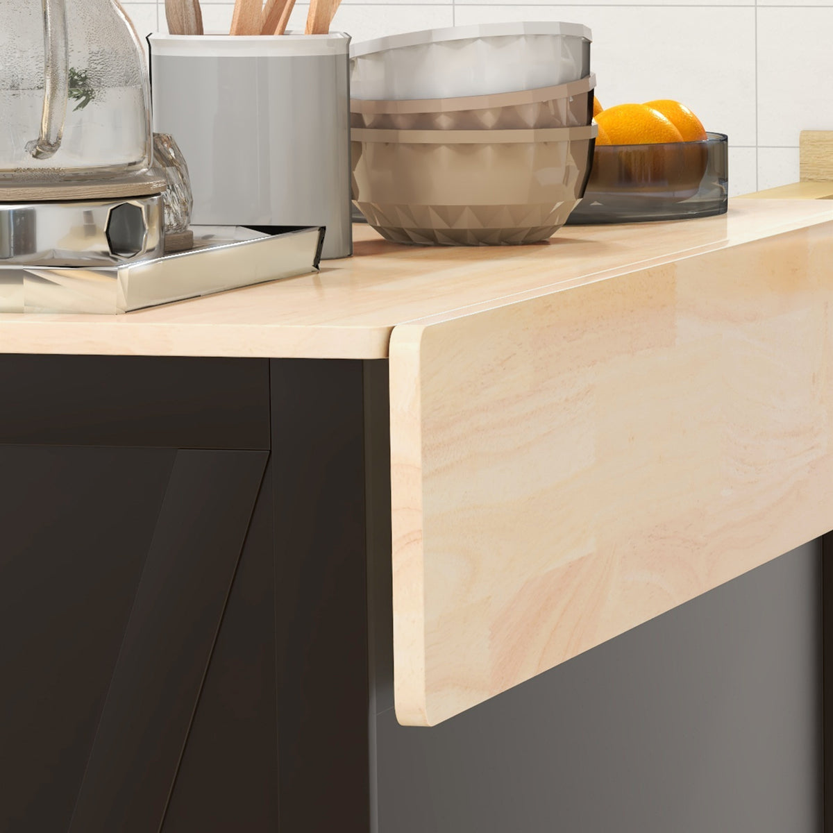 Rolling Kitchen Island with Drop Leaf Wood Breakfast Bar – 41"W x 36"H