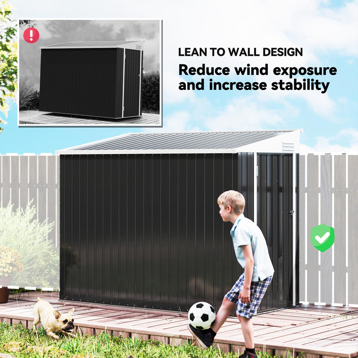 4' x 8' Outdoor Storage Shed Lean to Shed Outdoor Metal Tool Shed with Lockable Door and Air Vents