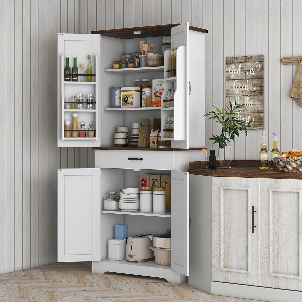 Farmhouse Pantry Cabinet with Barn Doors – 30"W x 71"H
