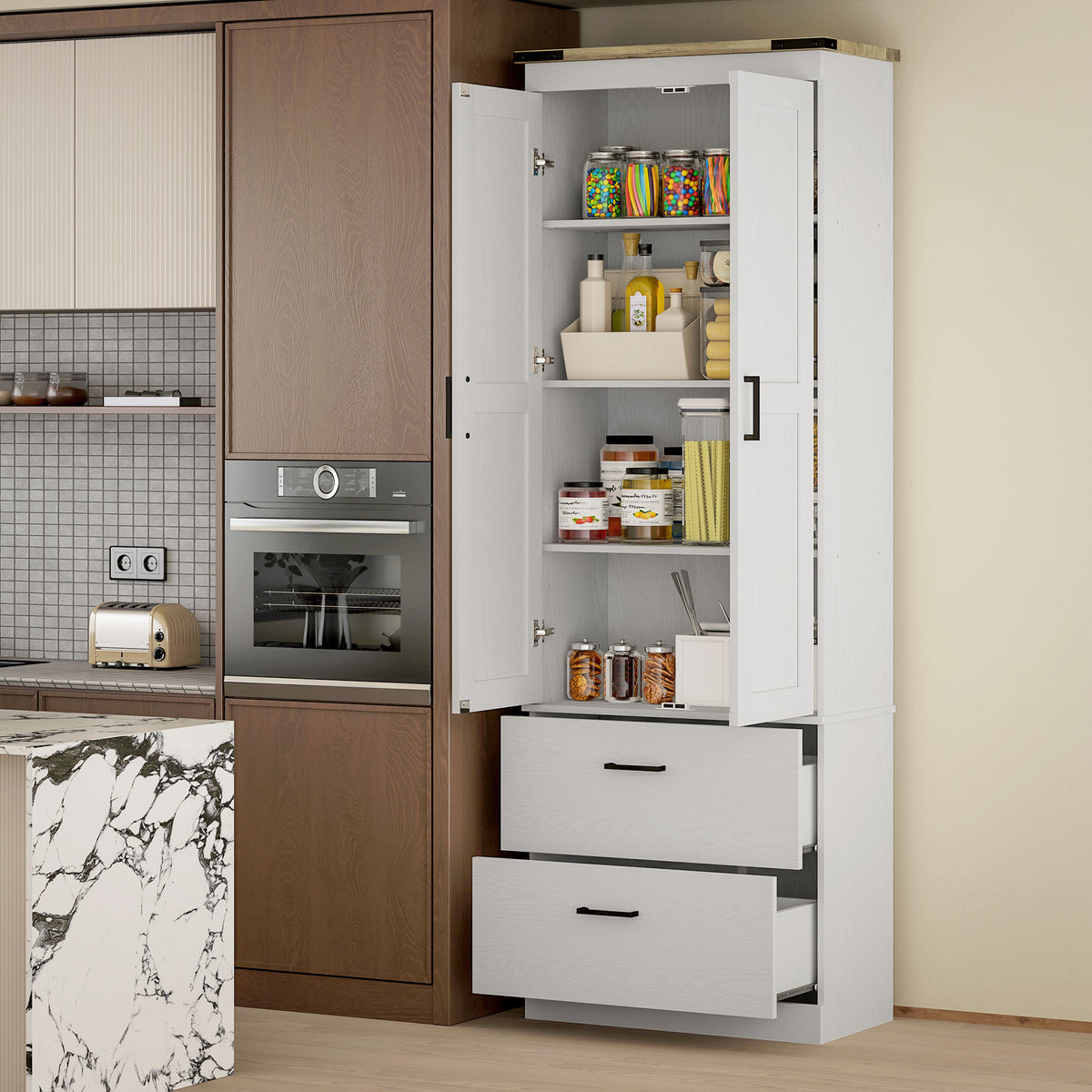 Kitchen Pantry Cabinet with Doors – 24"W x 67"H
