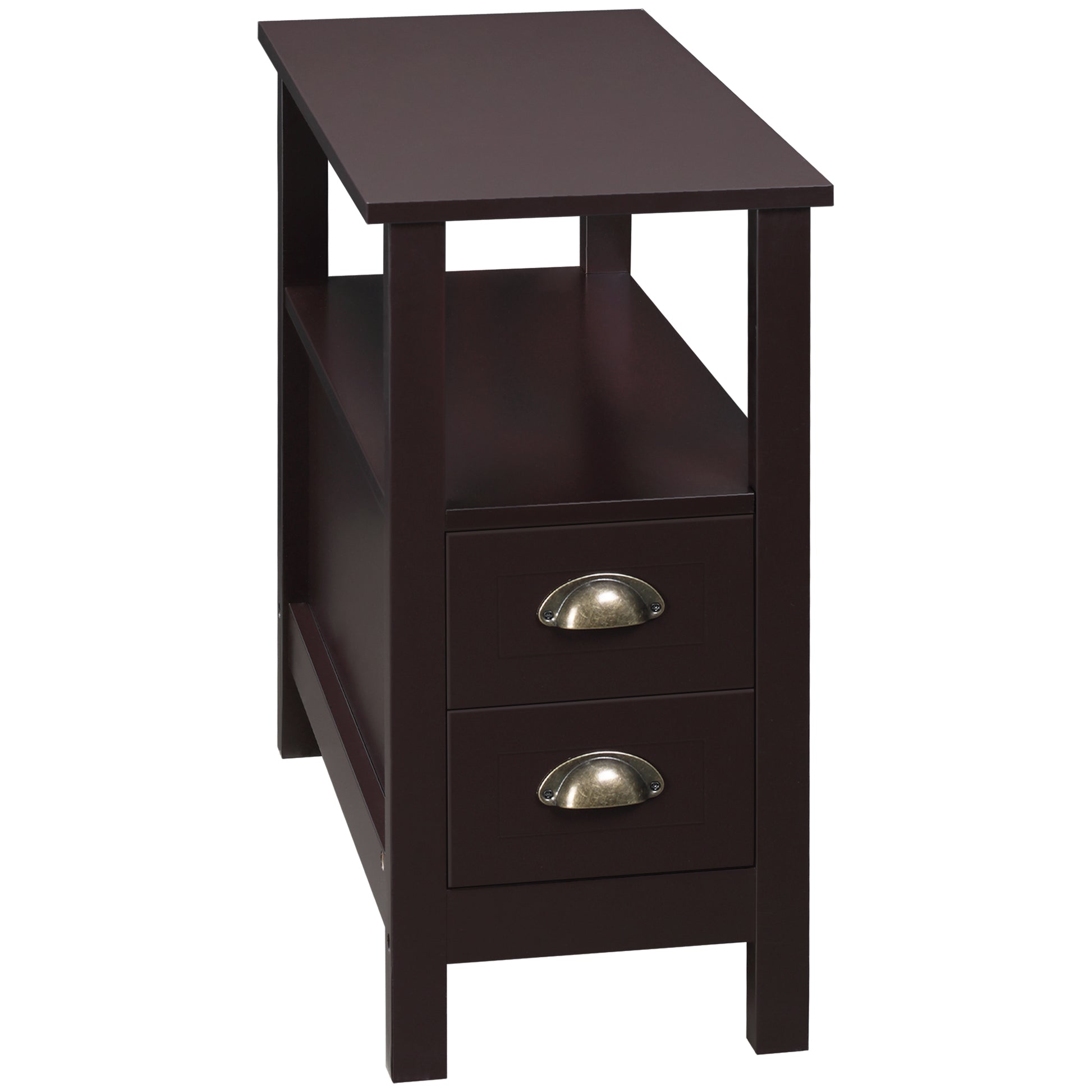 HOMCOM Slim End Table with 2 Drawers, Storage Shelf, Narrow Nightstand, Sofa Side Table
