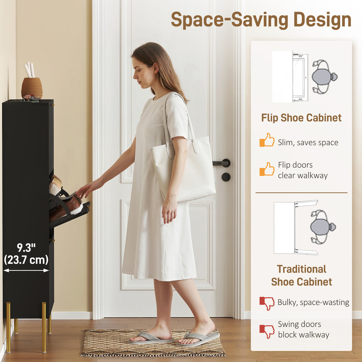 Shoe Cabinet with 3 Flip Drawers – 31"W x 50"H