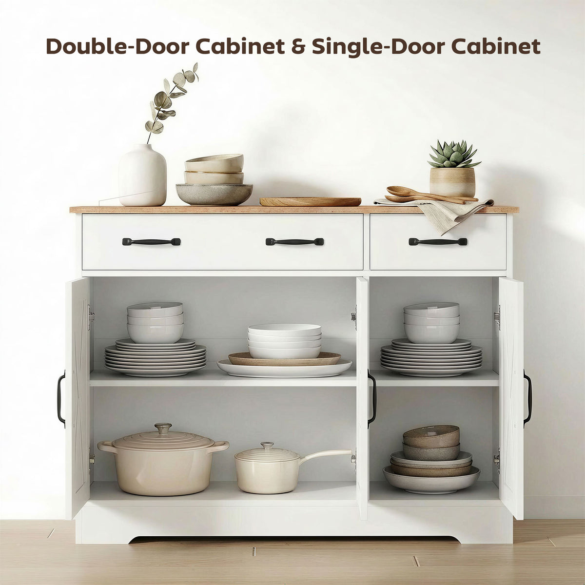 Farmhouse Kitchen Cabinet with 3 Barn Doors – 43"W x 32"H