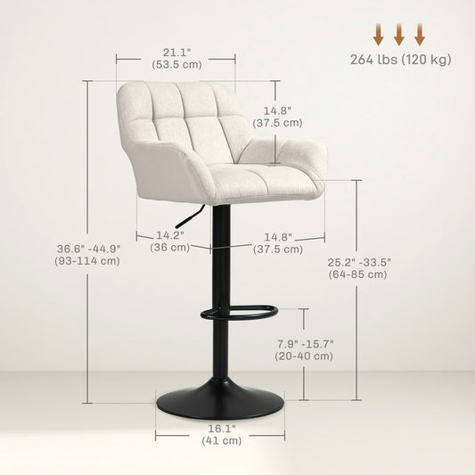 Tufted Swivel Bar Stools with Armrests and Chrome Base, Set of 2, Cream White