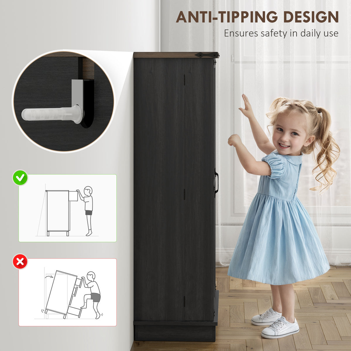 Farmhouse Kitchen Pantry Cabinet with Adjustable Shelves and Door Shelves – 24"W x 47"H