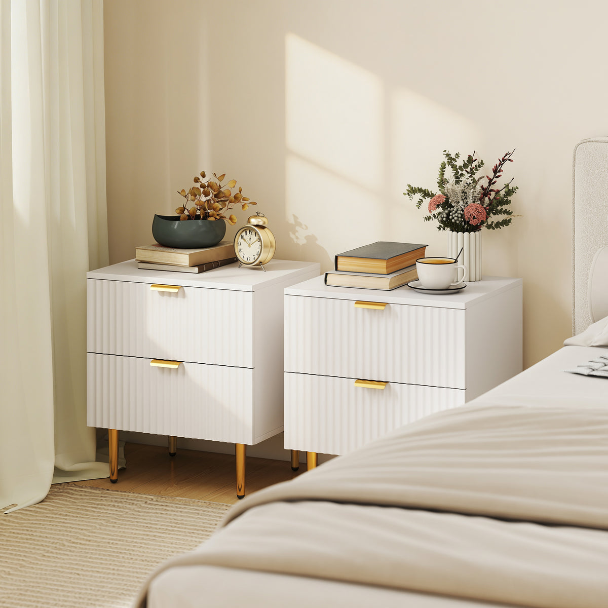 Modern 2-Drawer Nightstands with Metal Legs, Set of 2 – 19"W x 22"H