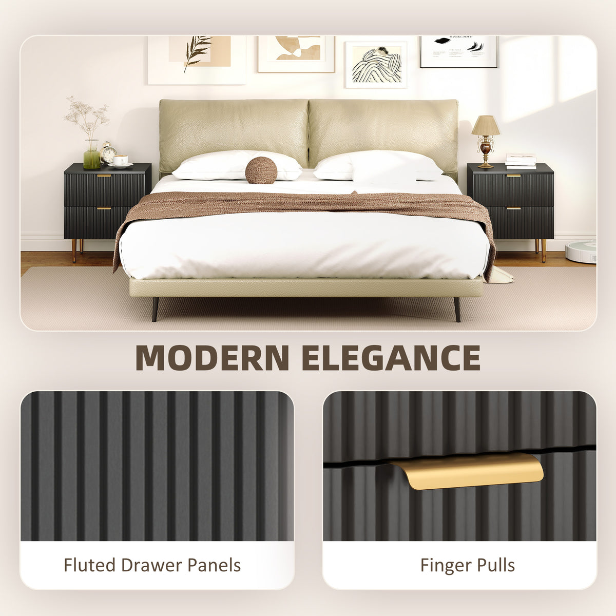 Modern 2-Drawer Nightstands with Metal Legs, Set of 2 – 19"W x 22"H