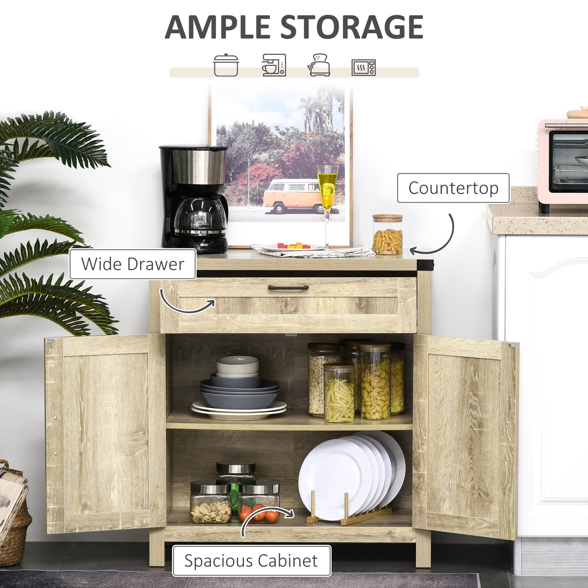 Sideboard Buffet Cabinet with 2 Rustic Barn Doors and Drawer – 30"W x 33"H