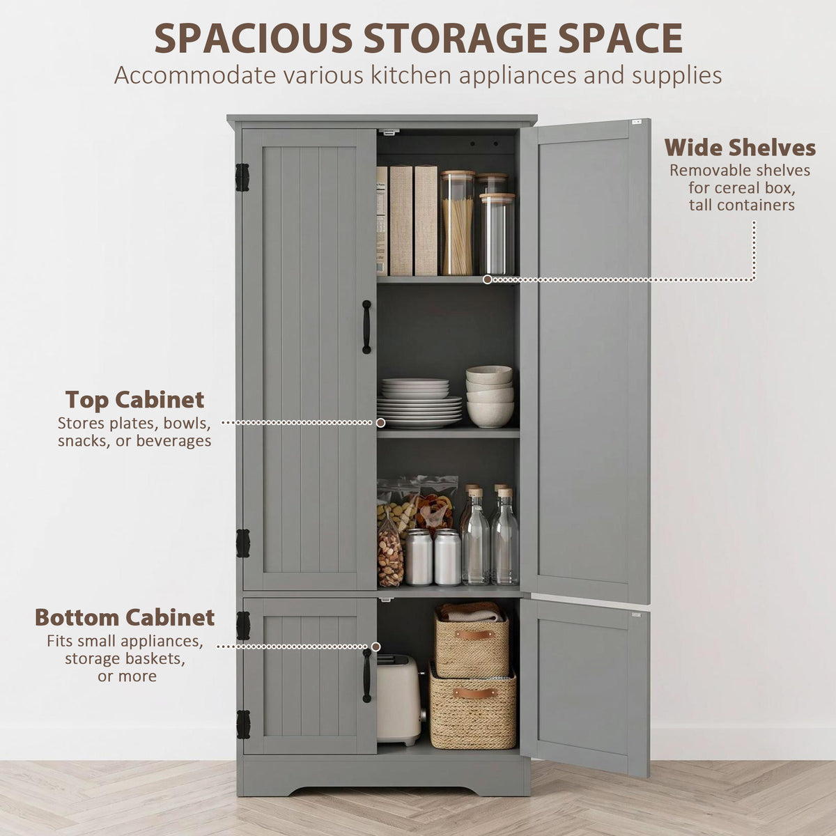 4-Door Pantry Storage Cabinet with Adjustable Shelves – 24"W x 60"H