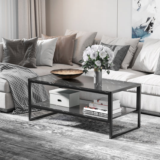 HOMCOM Modern Marble Texture Coffee Table with Storage Shelf for Living Room