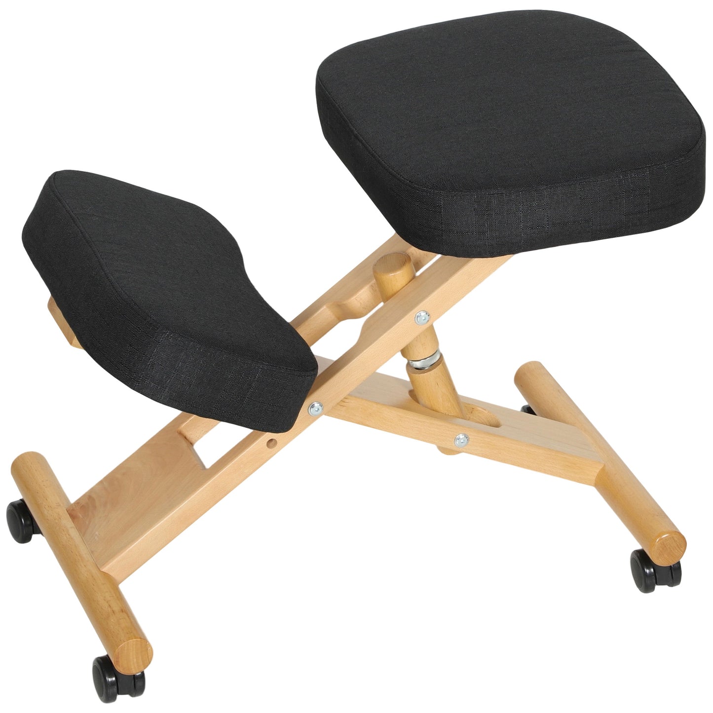 HOMCOM Ergonomic Kneeling Posture Chair: Rubberwood Frame, Rolling Wheels, Black