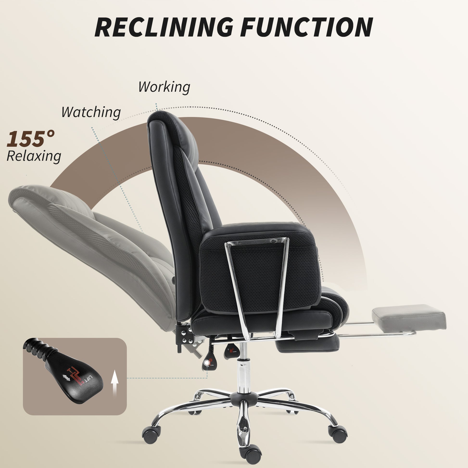 HOMCOM Executive Reclining Office Chair: Overstuffed PU Leather, Footrest, Swivel Wheels