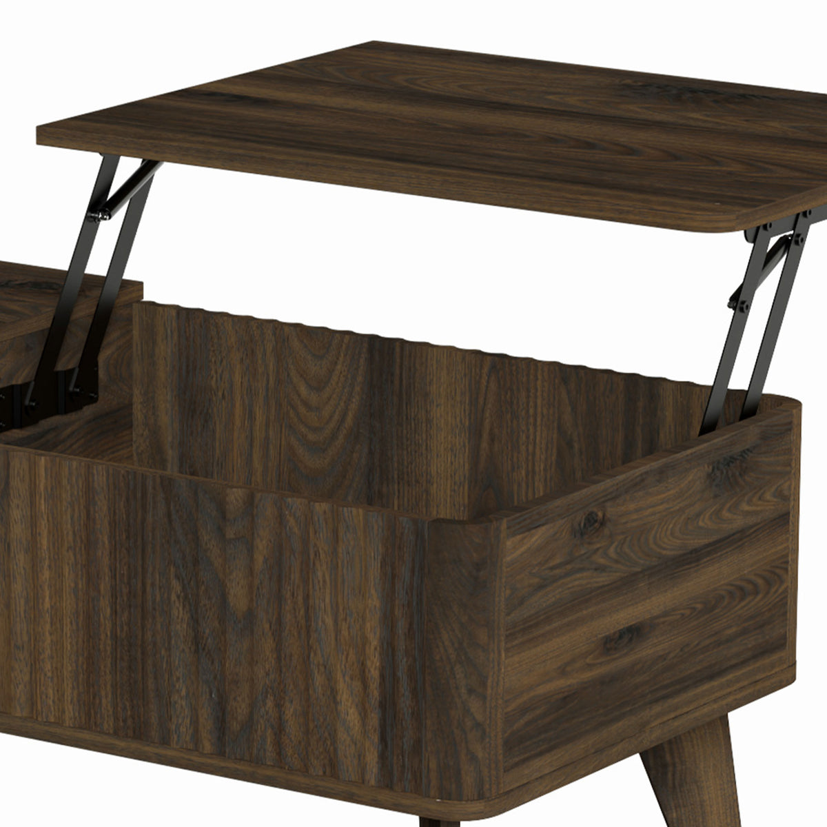 HOMCOM 40" Fluted Lift Top Coffee Table with Storage, Mid-Century Coffee Table with Hidden Compartment, Open Shelf, Walnut