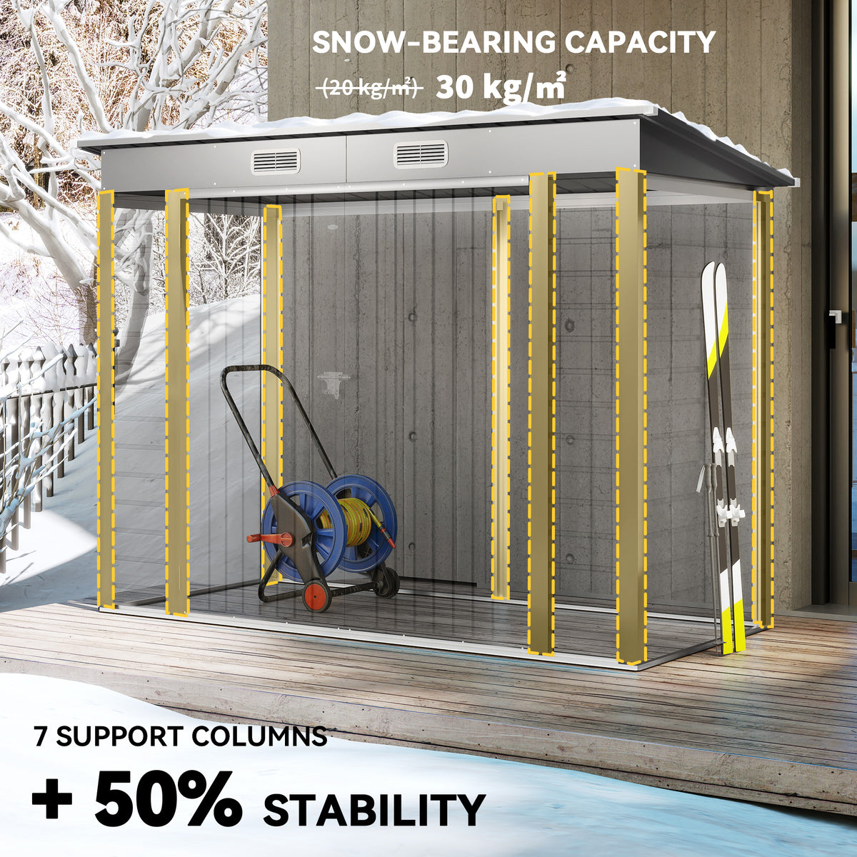 8 x 4FT Galvanized Garden Storage Shed, Metal Outdoor Shed with Double Doors and 2 Vents – Light Grey